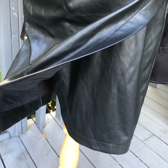 Maeve Anthropologie Plunge Long Sleeves Satin Faux Leather Black Mini Dress 8 - Picture 12 of 16